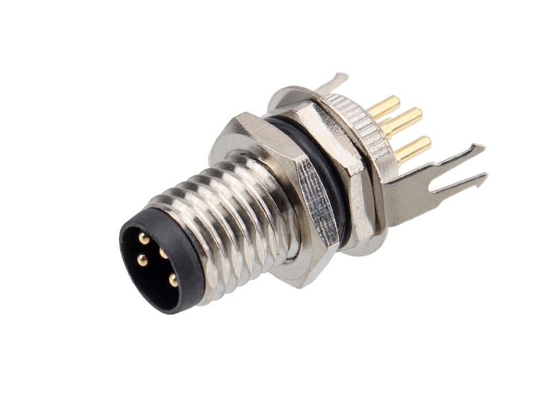 M8 DEVICE CONNECTOR PLUG M8 A CODE PANEL REAR MOUNT 4P MALE SHIELD SOLDER PINS