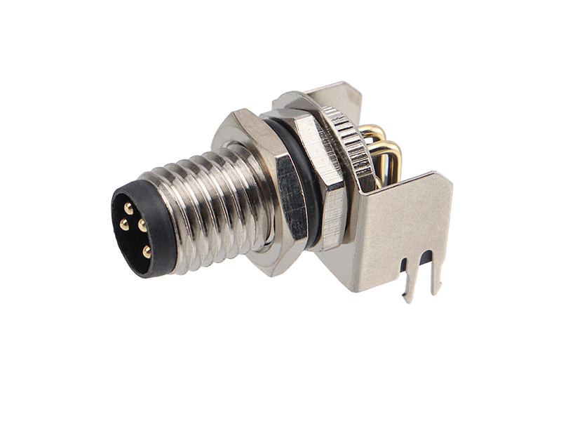 M8 DEVICE CONNECTOR PLUG M8 PANEL REAR MOUNT 4P MALE PCB PINS RIGHT ANGLE